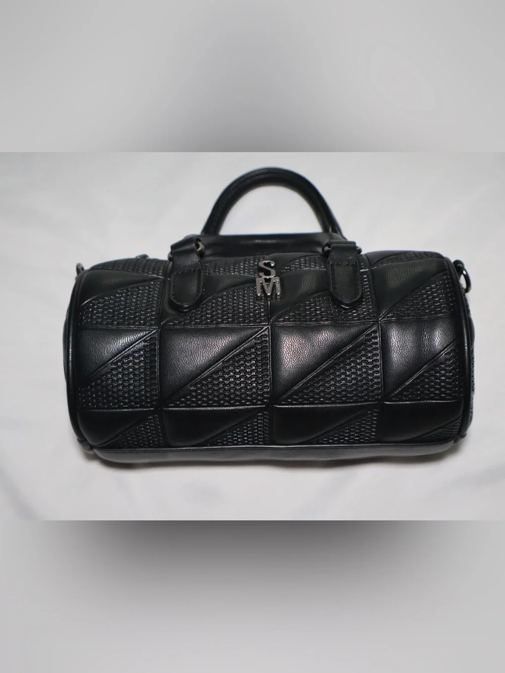 Steve Madden Black Quilted Leather Barrel Bag